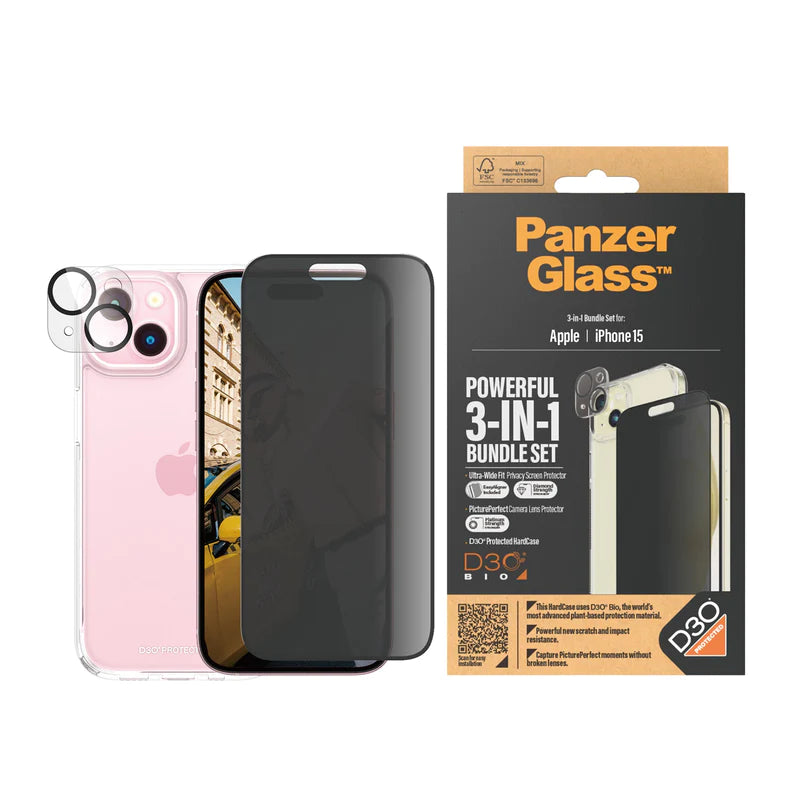 PanzerGlass 360 Bundle with D30 for iPhone 15 Series Privacy