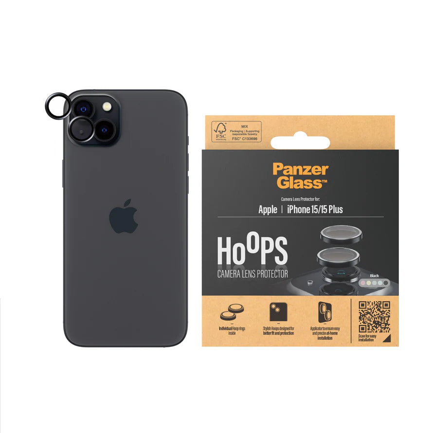 PanzerGlass Hoops Camera Lens Protector for iPhone 15 Series Black