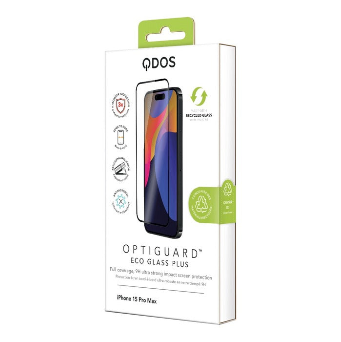 QDOS TemperedGlass OptiGuard EcoGlass Plus iPhone 15 series Clear / Black Frame