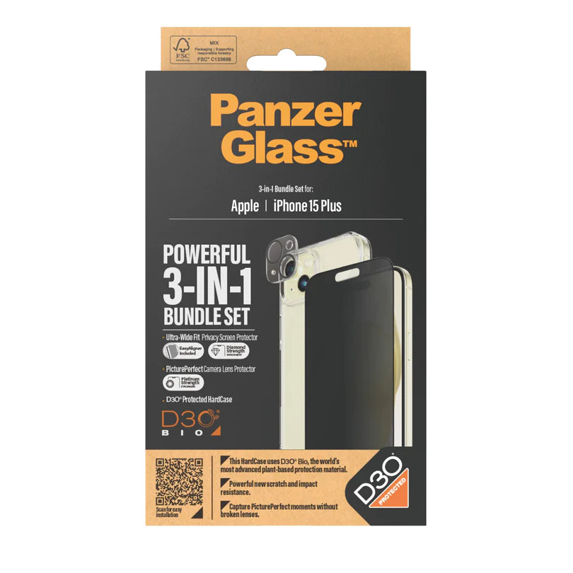 PanzerGlass 360 Bundle with D30 for iPhone 15 Series Privacy