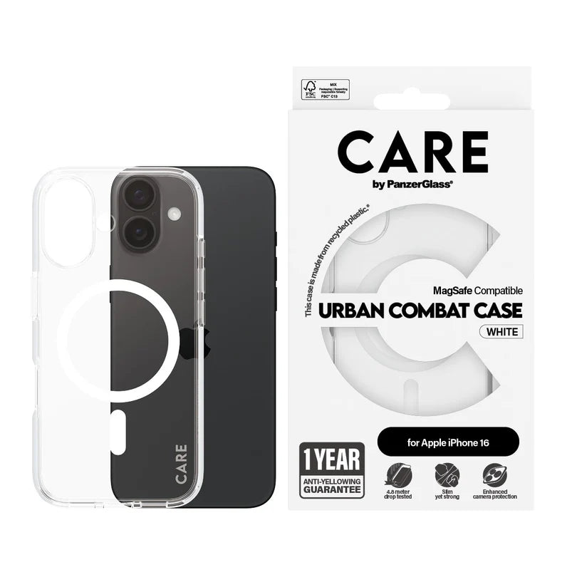 Care Flagship Case Transparent Urban Combat w/ White MagSafe iPhone 16 Series