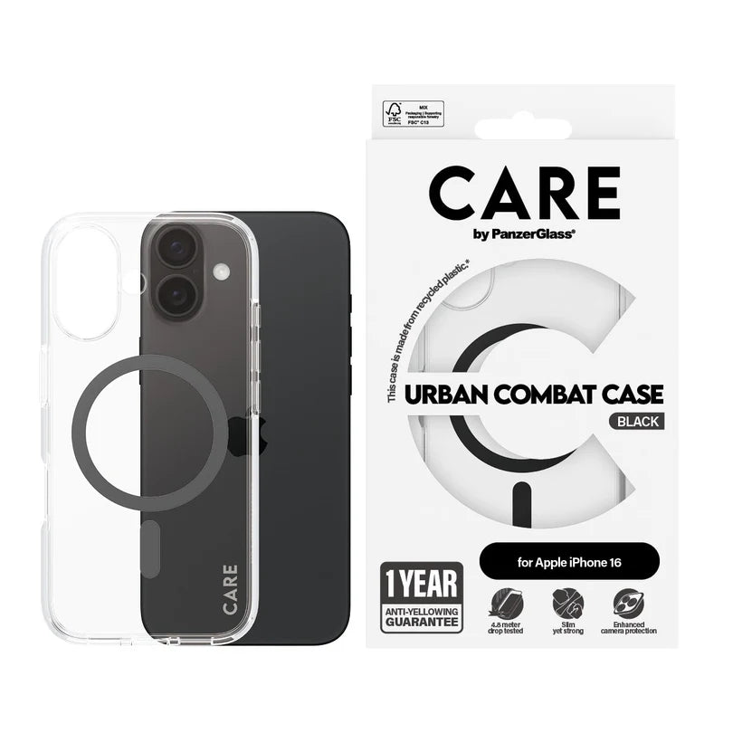 Care Flagship Case Transparent Urban Combat w/ Black MagSafe iPhone 16 Series