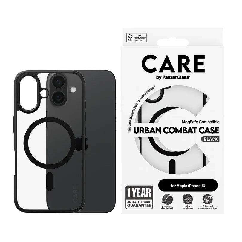 Care Flagship Case Transparent Urban Combat w/ Black Frame & MagSafe iPhone 16 Series