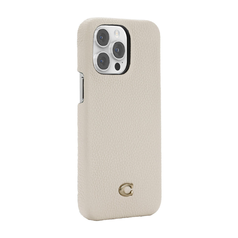 Coach Slim Wrap Case, Ivory C Plaque/Pebbled Leather/Gold Logo for iPhone 14 Series