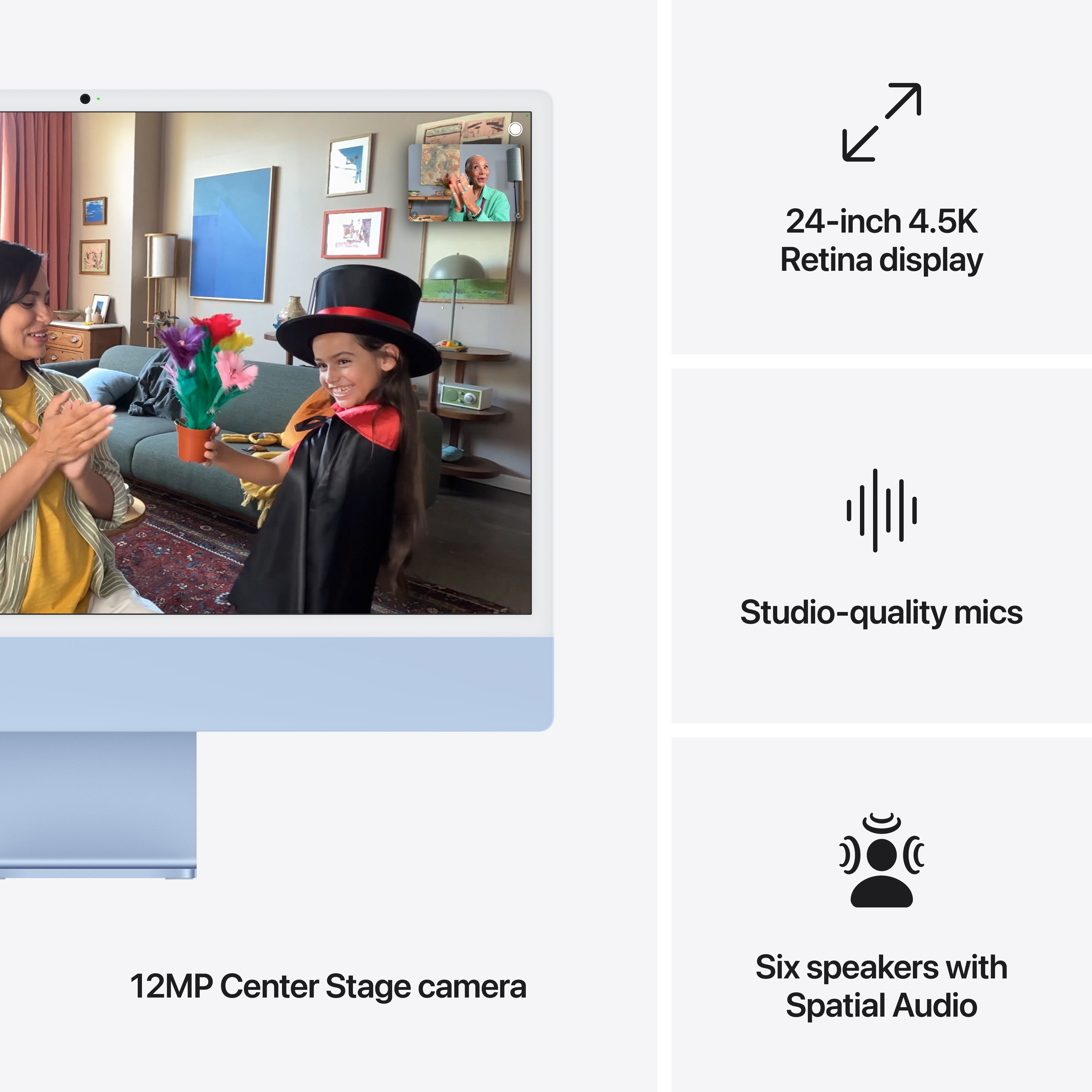 24-inch iMac with Retina 4.5K display: Apple M4 chip with 8‑core CPU and 8‑core GPU