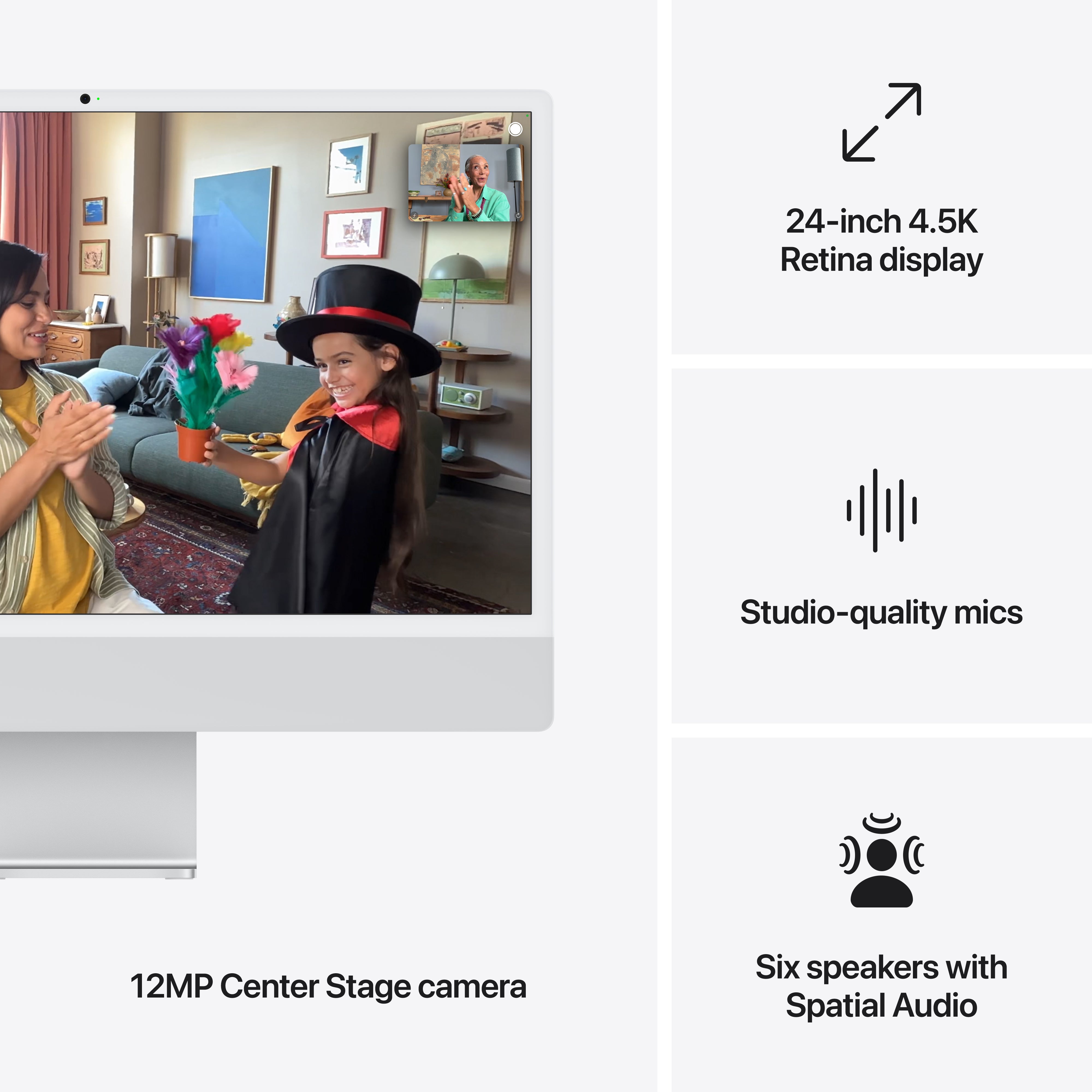 24-inch iMac with Retina 4.5K display: Apple M4 chip with 8‑core CPU and 8‑core GPU