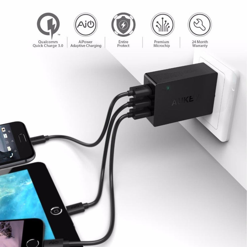 Aukey 3-Port USB Wall Charger Black