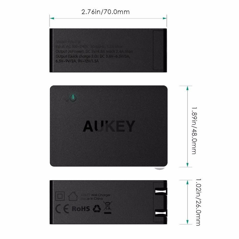 Aukey 3-Port USB Wall Charger Black