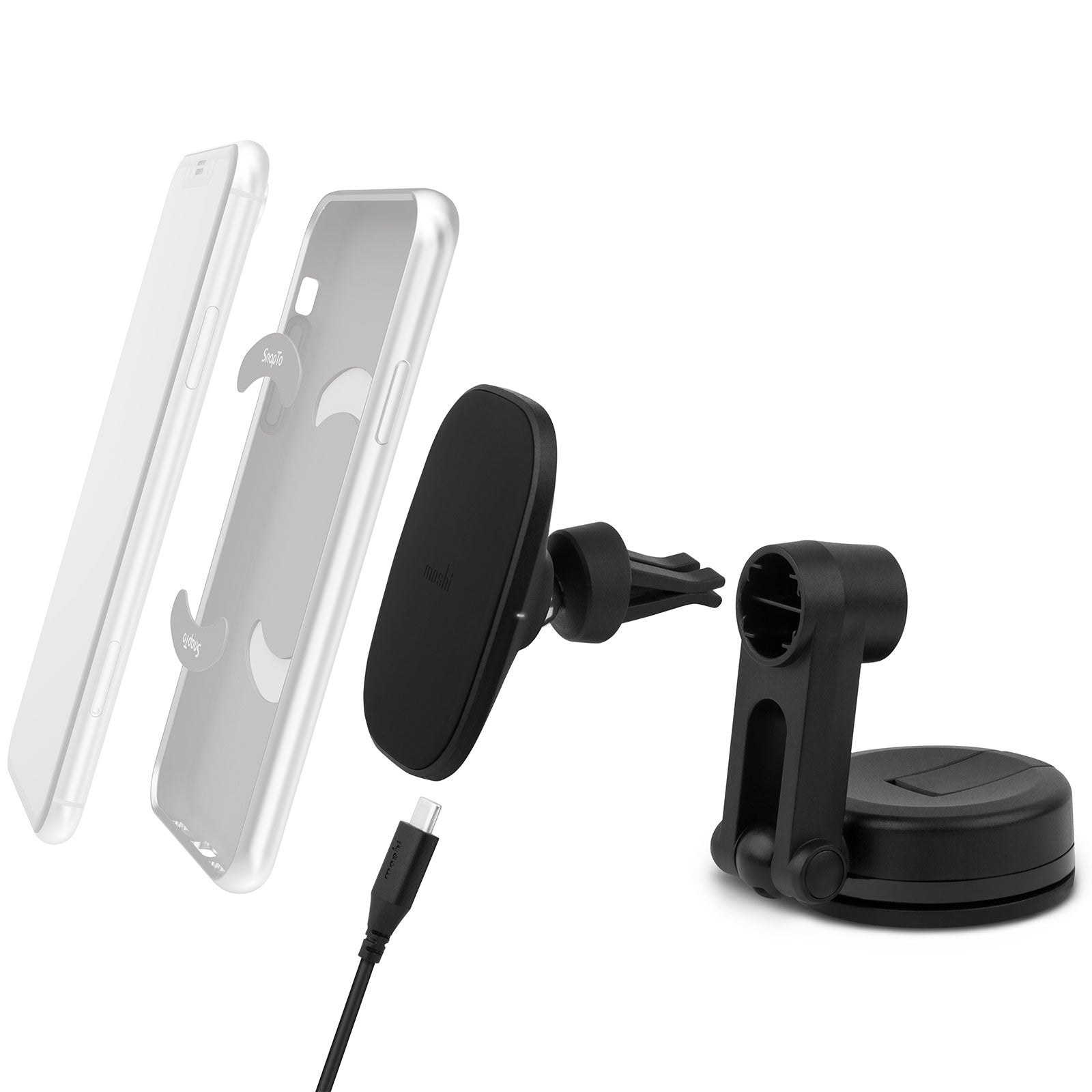 Moshi SnapTo Universal Car Mount with Wireless Charging Black