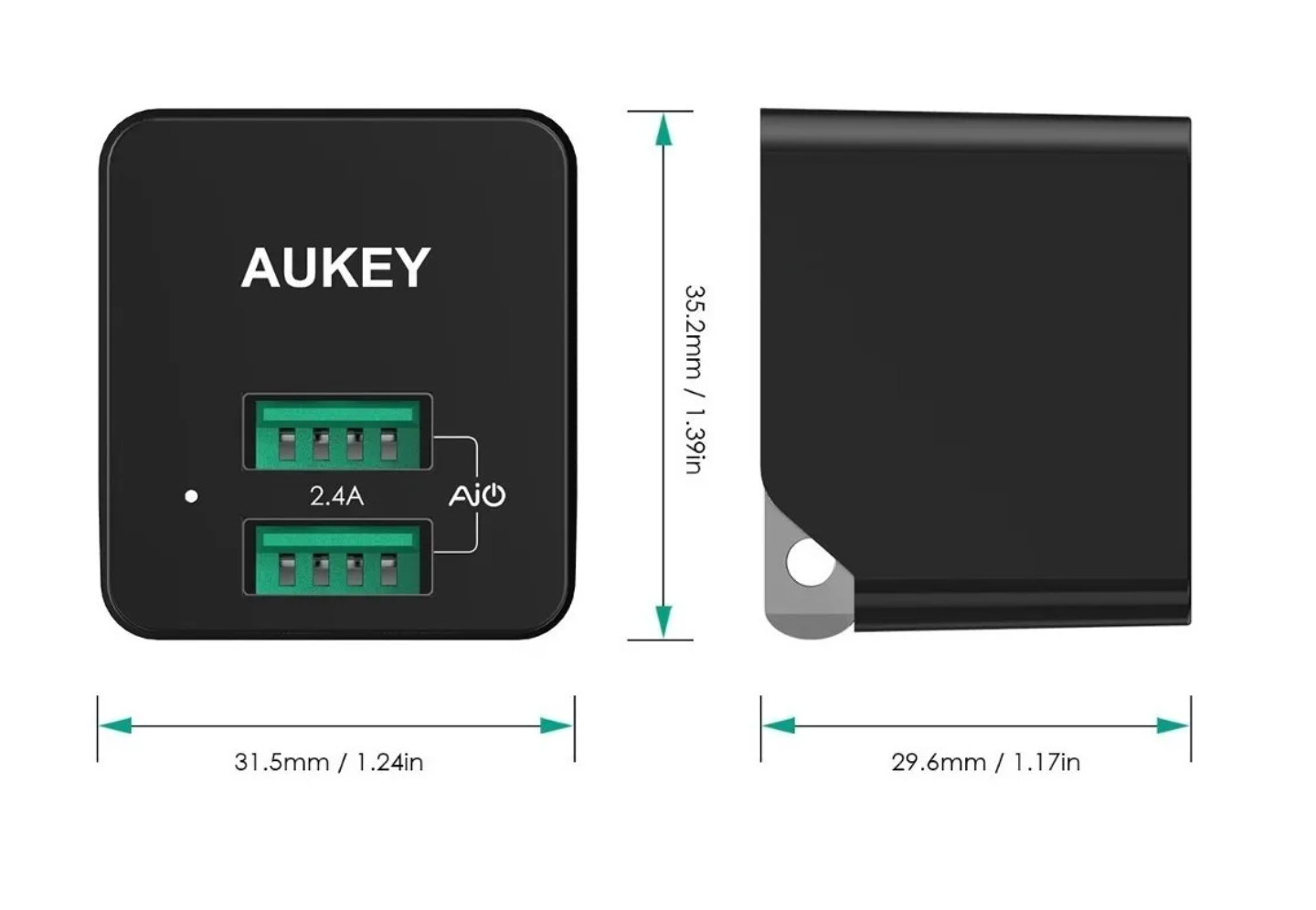 Aukey Mini Dual Port Wall Charger Black