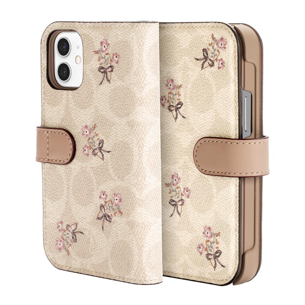Coach Folio for iPhone 12 Flower Bow Signature C Sand