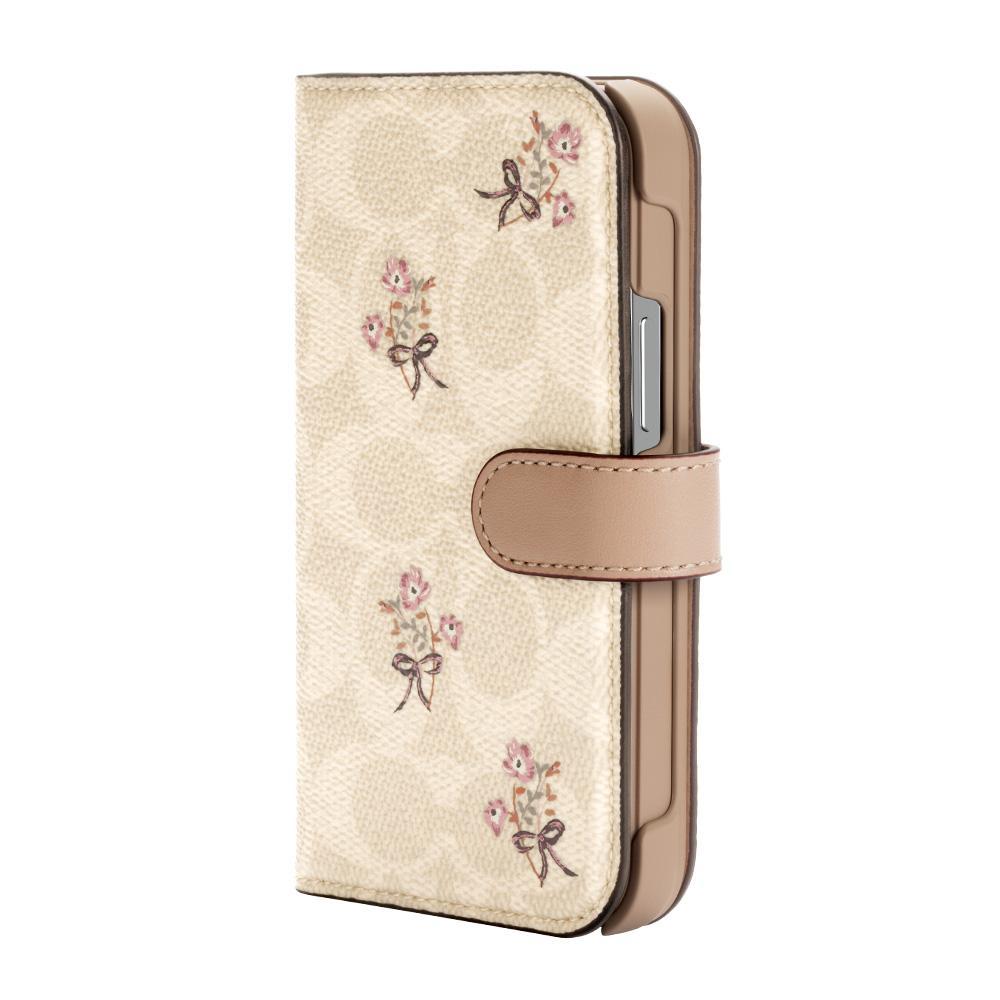 Coach Folio for iPhone 12 Flower Bow Signature C Sand