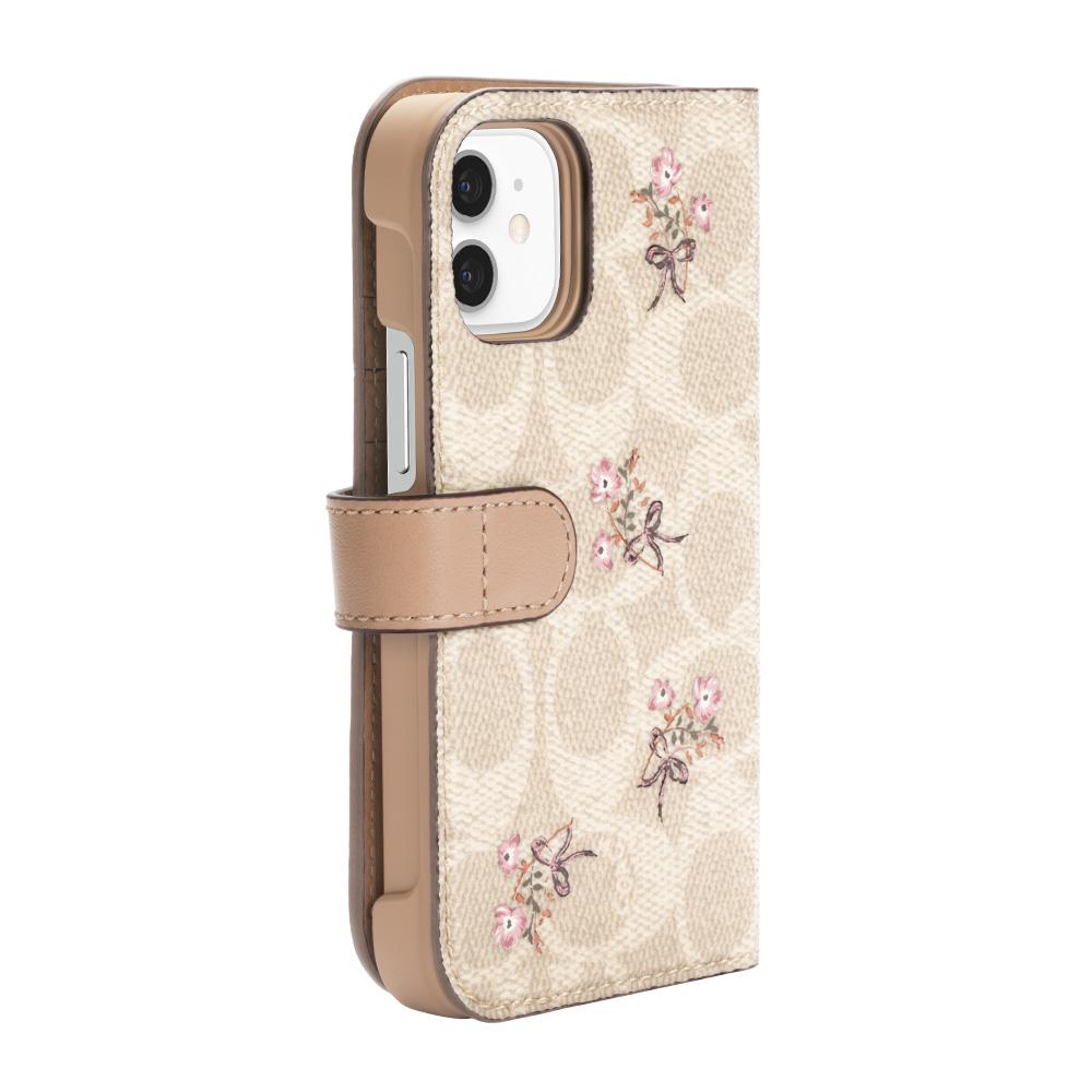 Coach Folio for iPhone 12 Flower Bow Signature C Sand