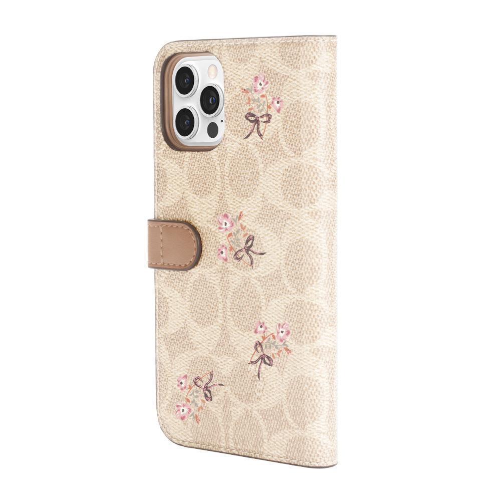 Coach Folio for iPhone 12 Flower Bow Signature C Sand