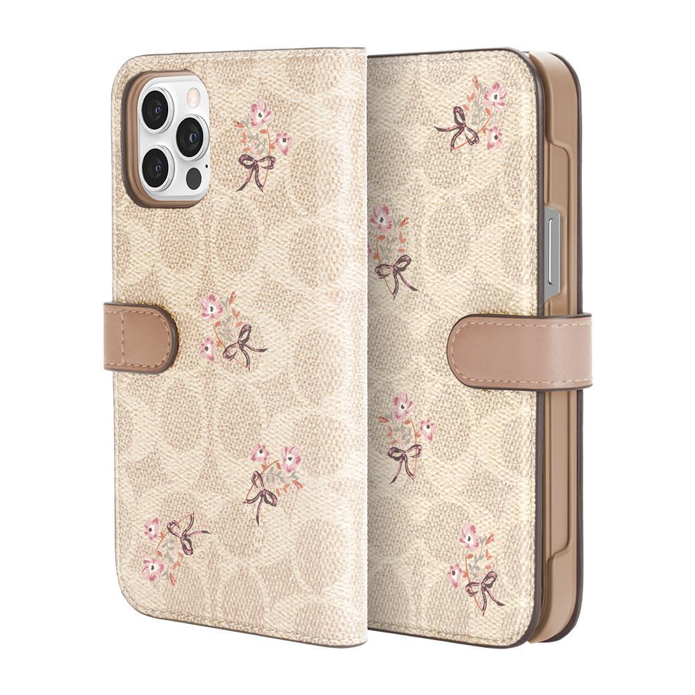 Coach Folio for iPhone 12 Flower Bow Signature C Sand