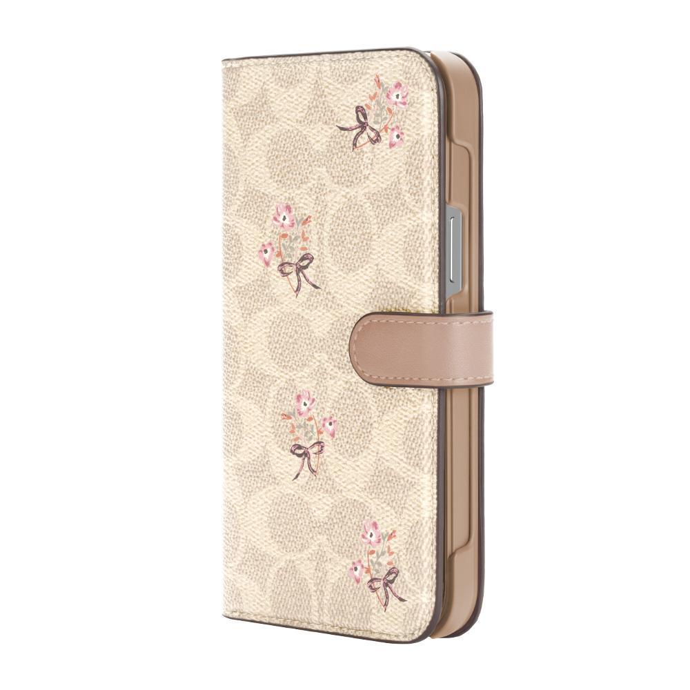 Coach Folio for iPhone 12 Flower Bow Signature C Sand