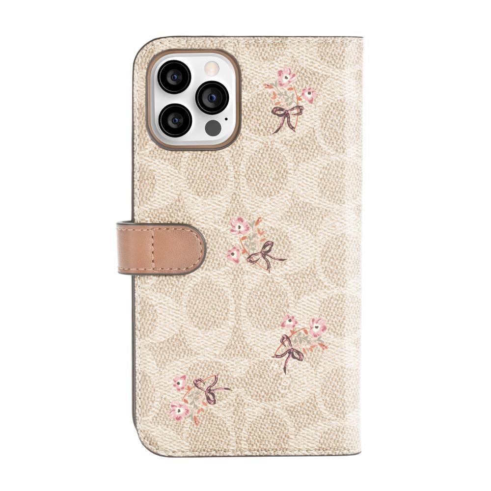 Coach Folio for iPhone 12 Flower Bow Signature C Sand