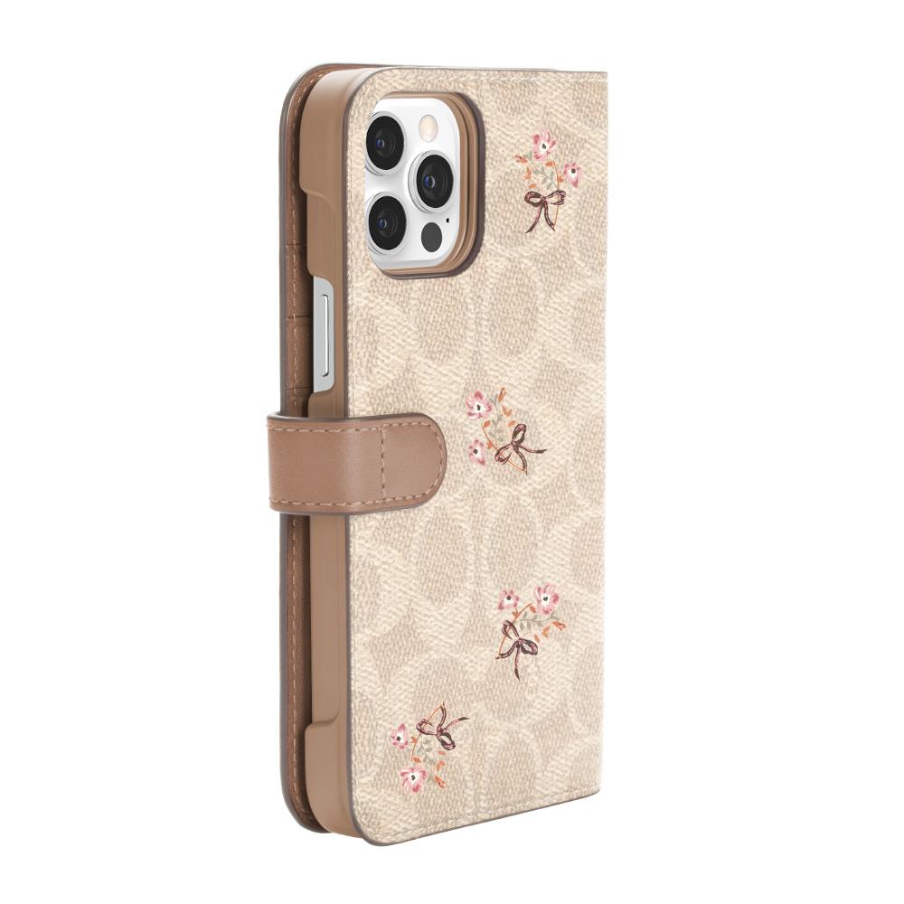 Coach Folio for iPhone 12 Flower Bow Signature C Sand